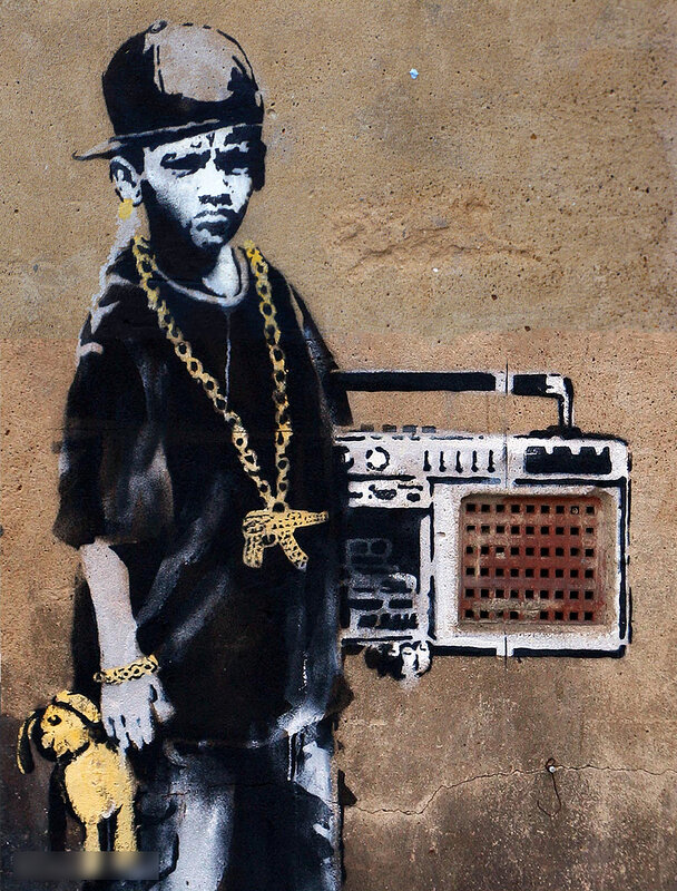 graffiti of boy with boombox