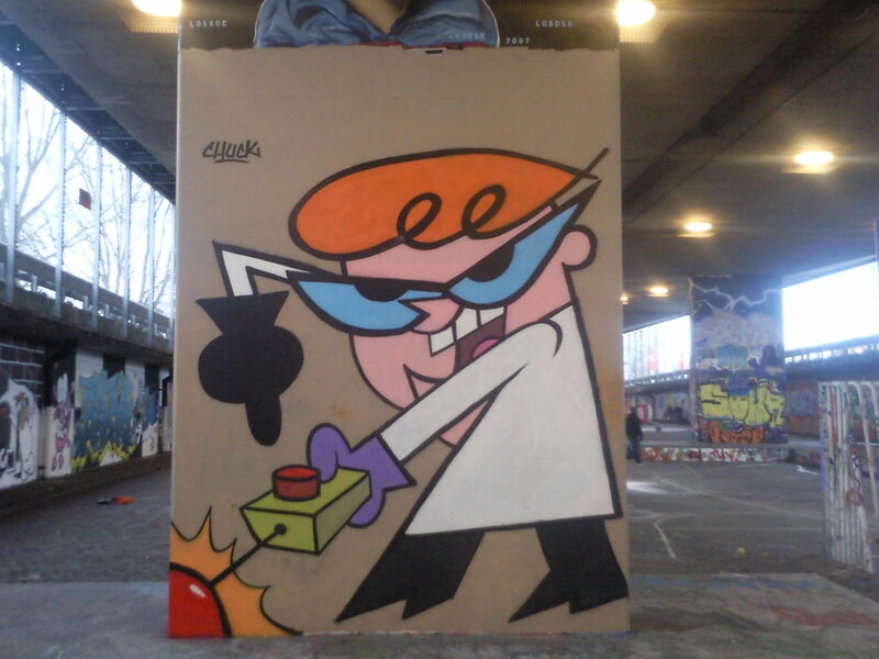 graffiti of cartoon scientist