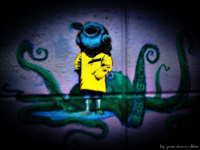 graffiti of child with octopus