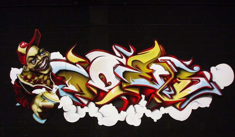 graffiti of clown with spray paint