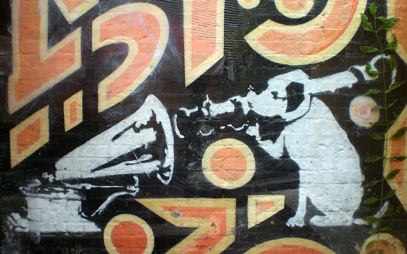 graffiti of dog with gramophone