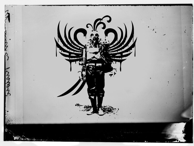 graffiti of figure with gas mask