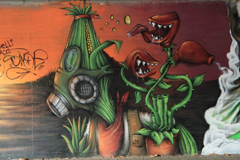 graffiti of gas mask plant