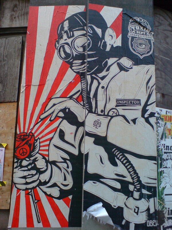 graffiti of gas-masked inspector