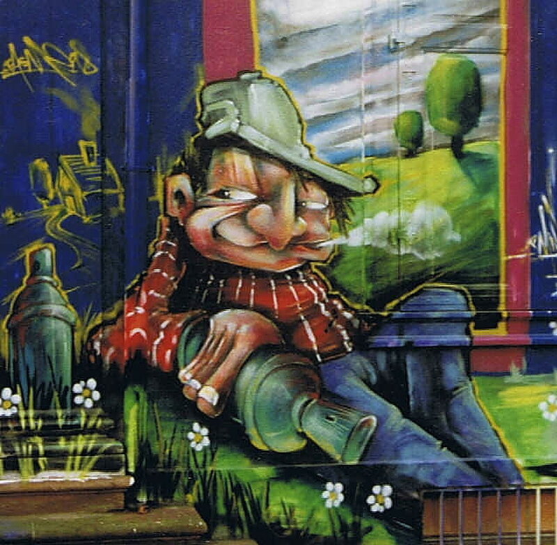 graffiti of man with bottle