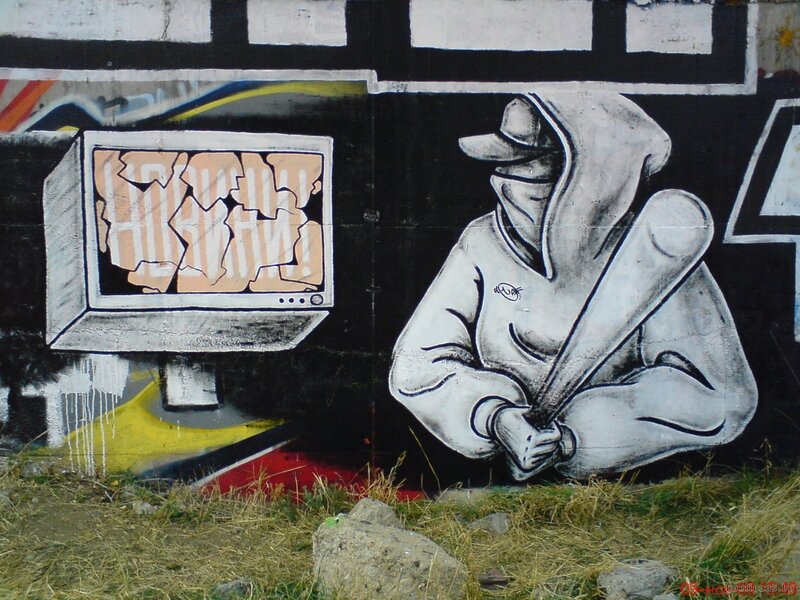 graffiti of person with bat