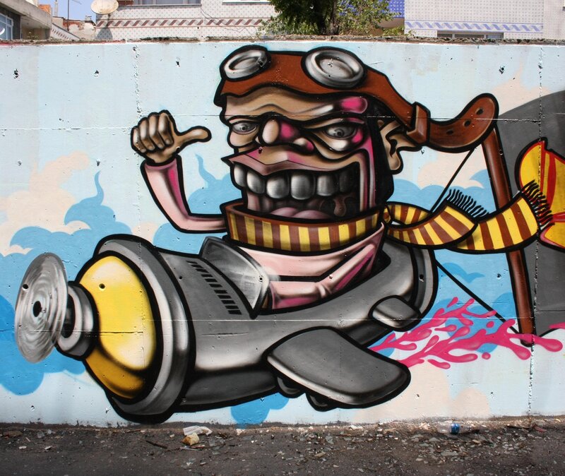 graffiti of pilot in plane