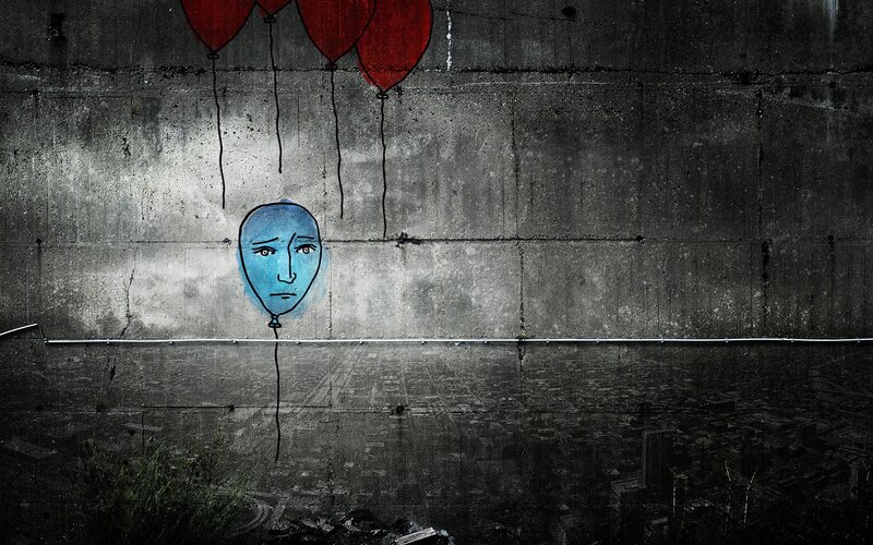 graffiti of sad balloon face