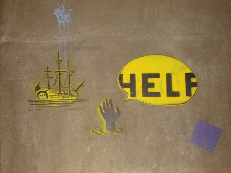 graffiti of ship and hand