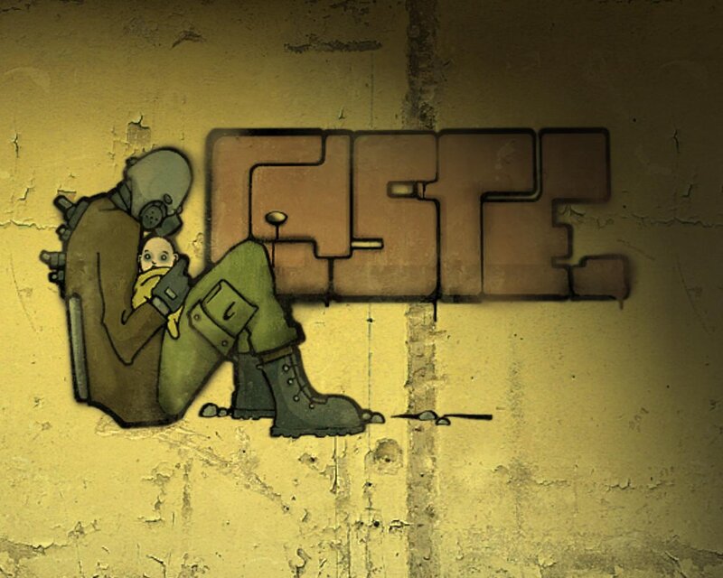 Graffiti of soldier with baby