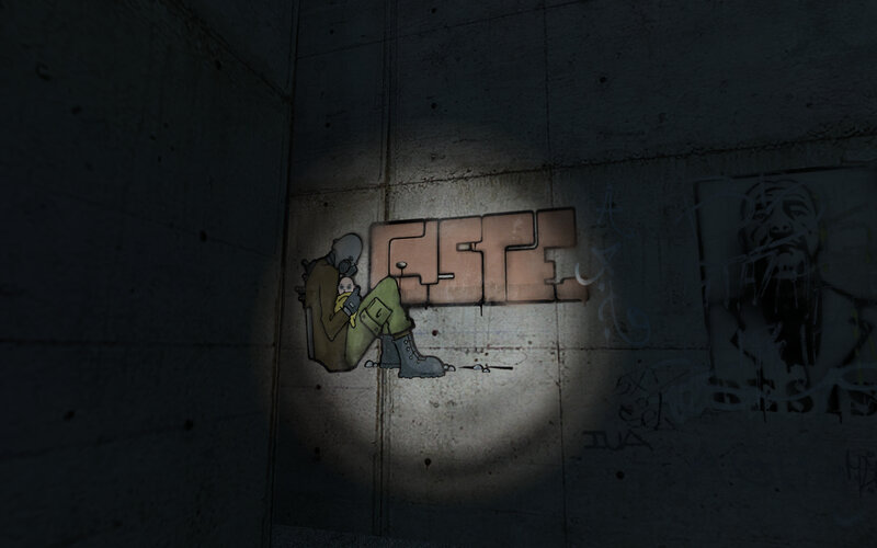 graffiti of soldier with child