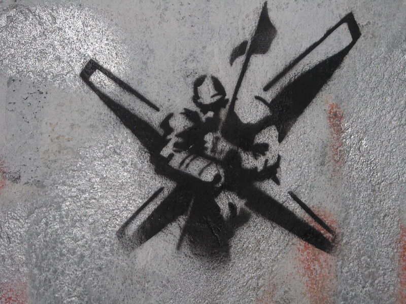 graffiti of soldier with cross