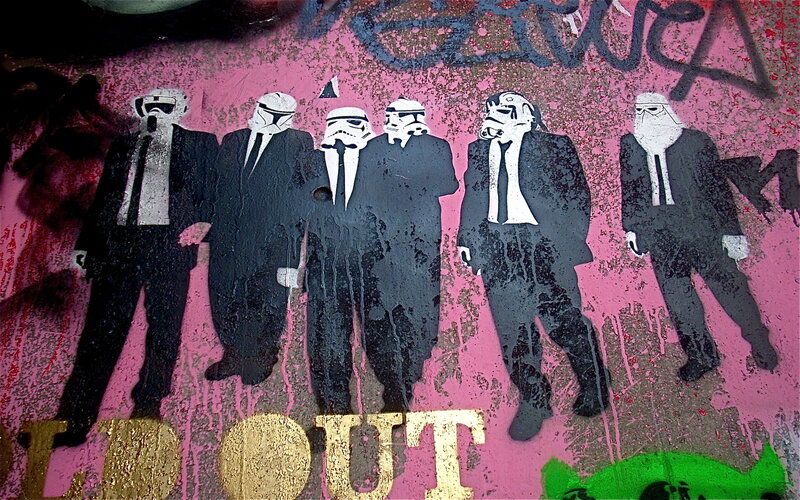 Graffiti of stormtroopers in suits
