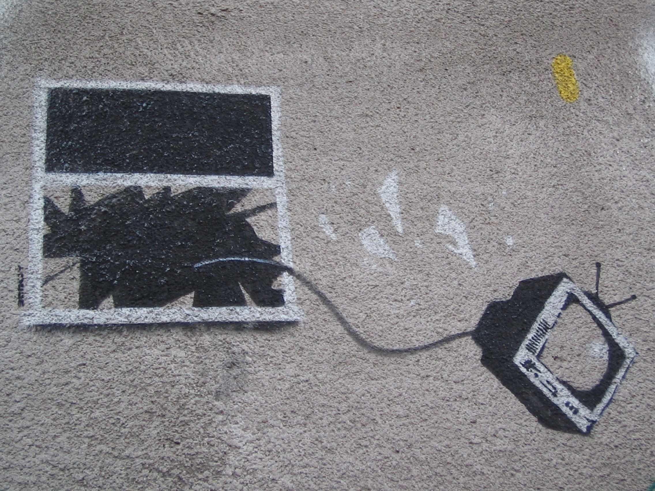 graffiti of TV breaking window