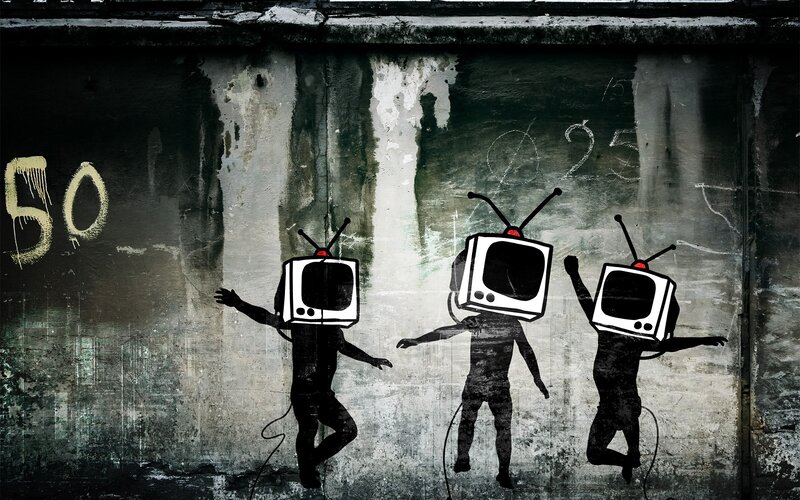 graffiti of TV-headed figures