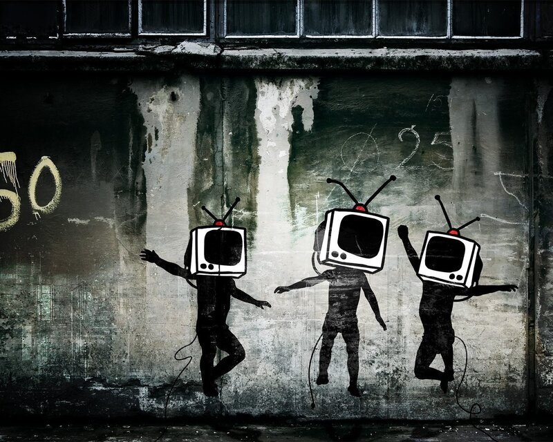 graffiti of tv-headed figures