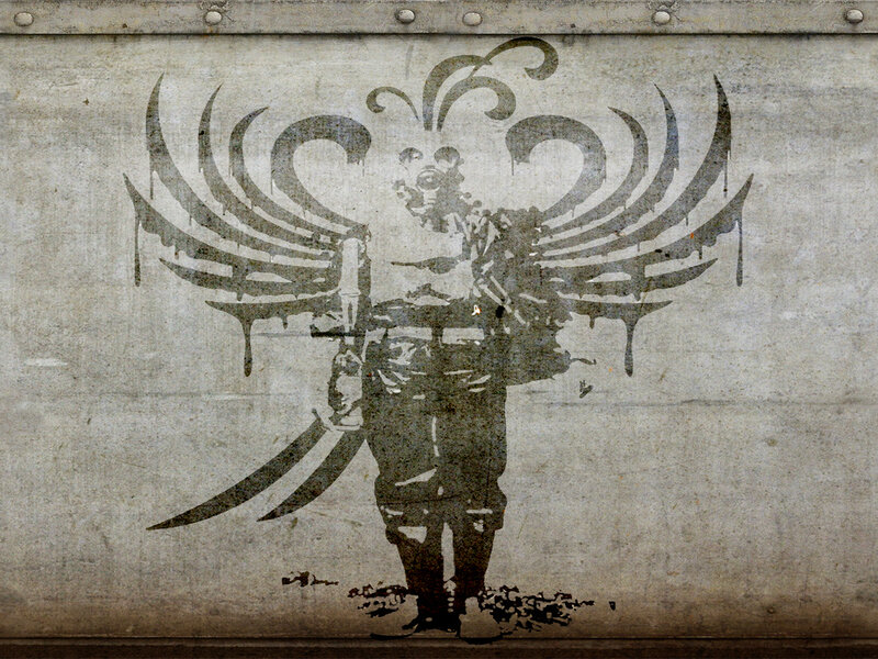 graffiti of winged figure