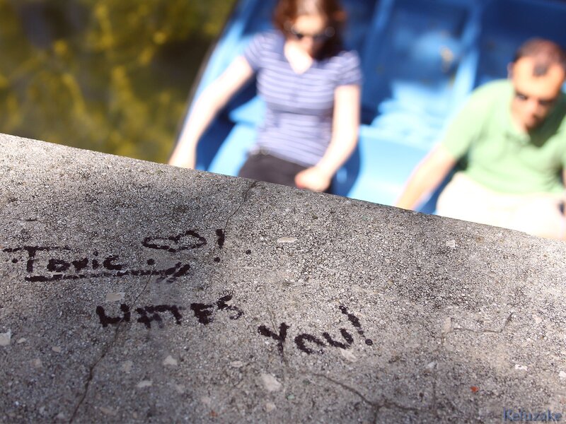 Graffiti on a concrete ledge