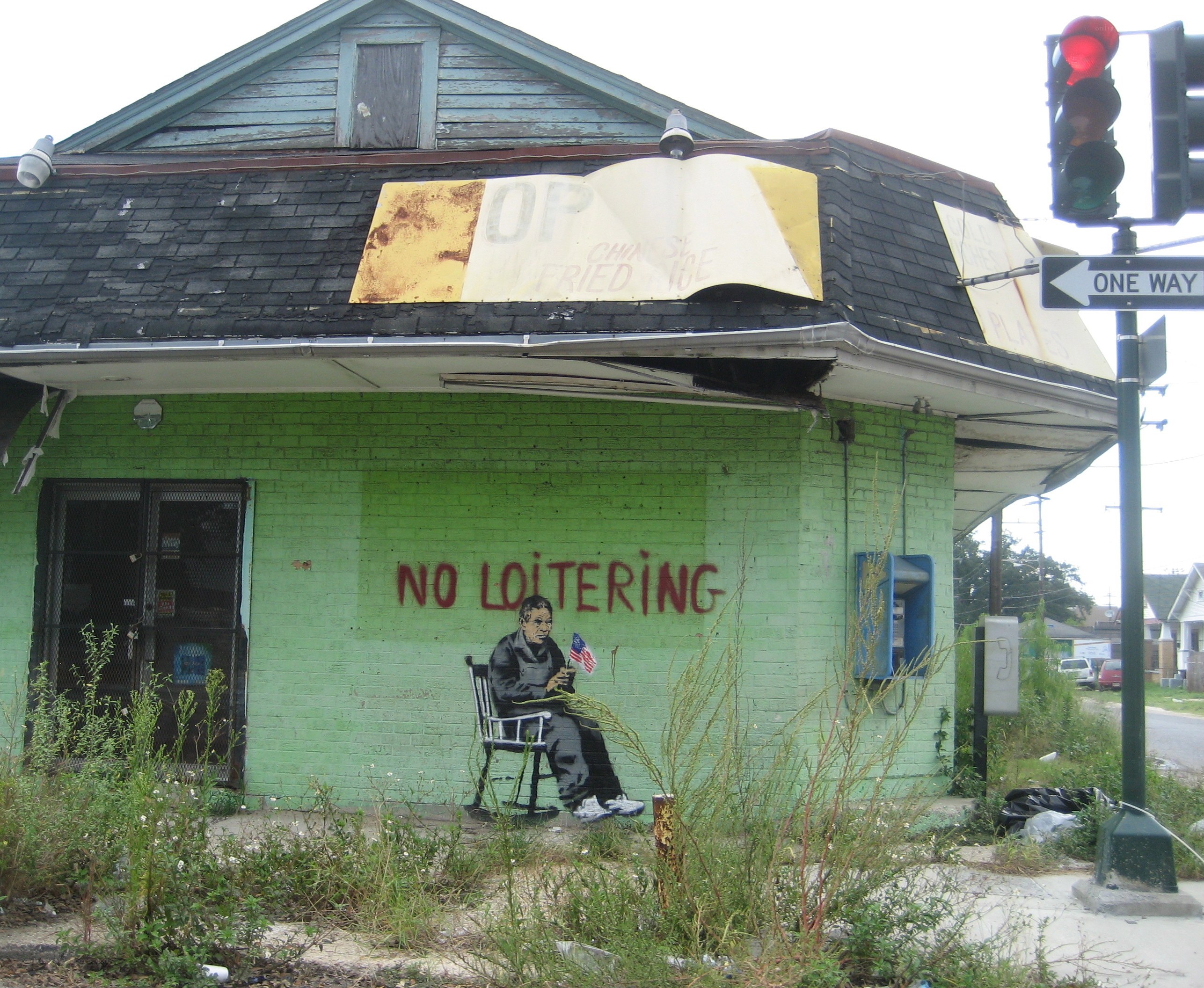 graffiti on a green building