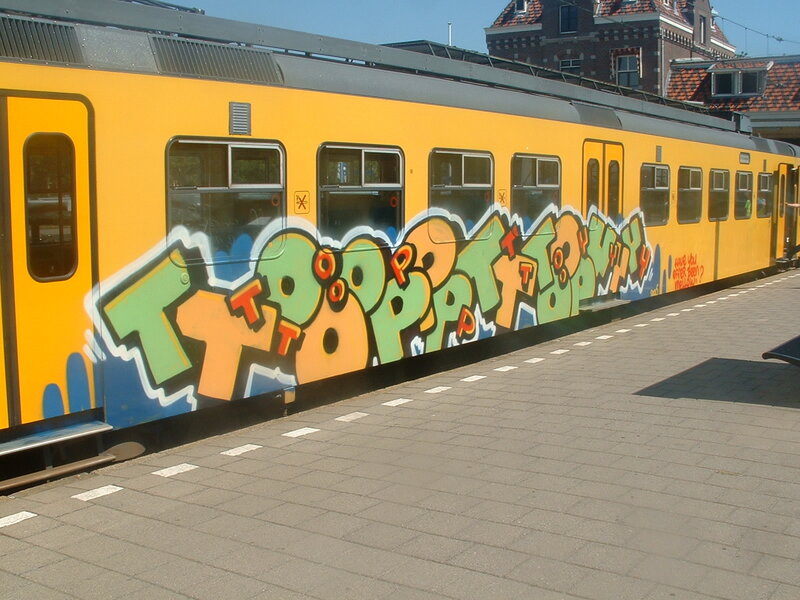 Graffiti on a yellow train
