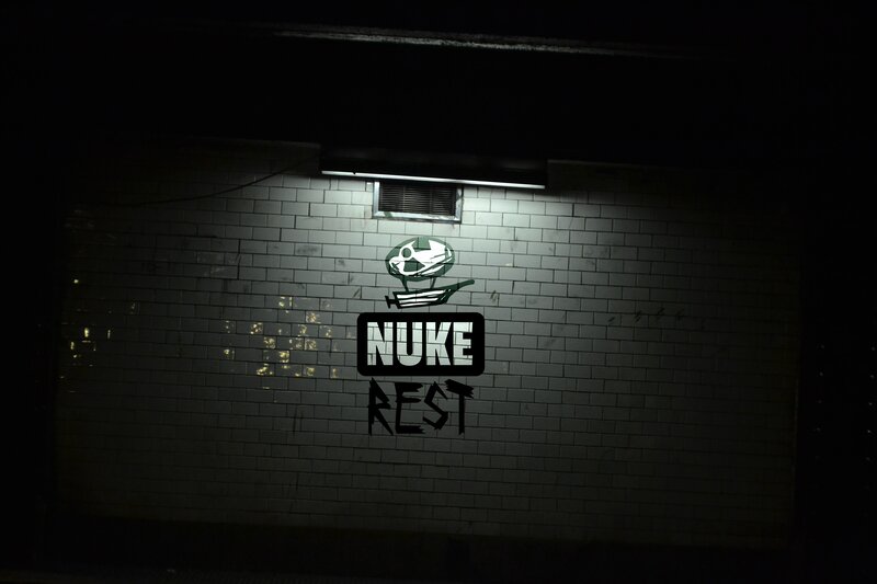 Graffiti on Brick Wall — Black, Dark, Night