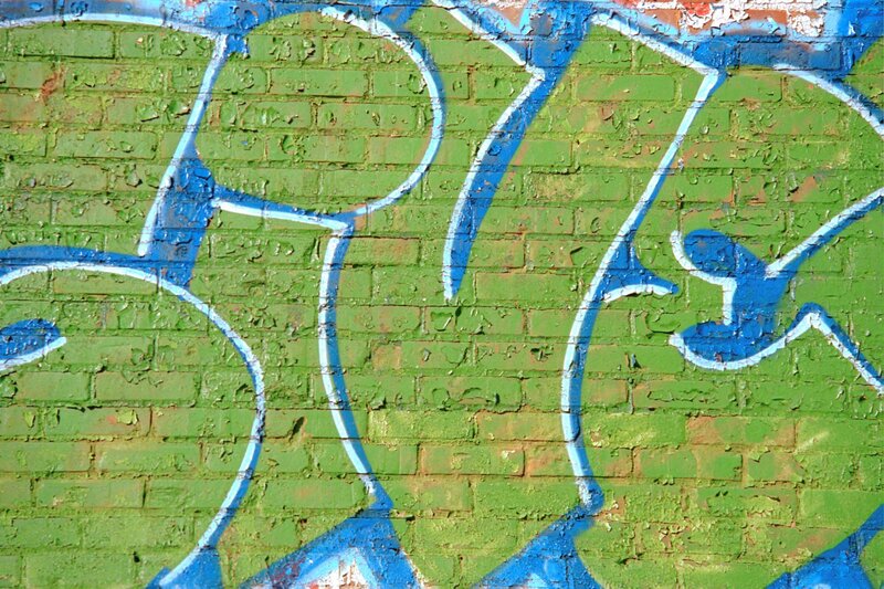 Graffiti on Brick Wall — Green, Urban, Photograph