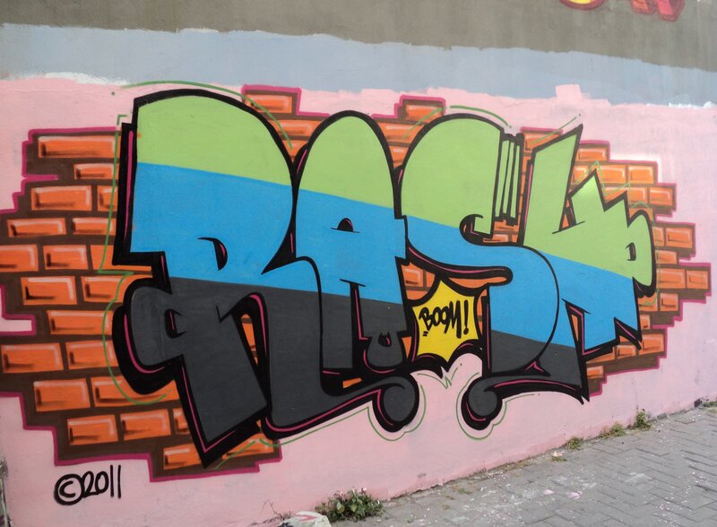 Graffiti on Brick Wall — Pink, Urban, Photograph