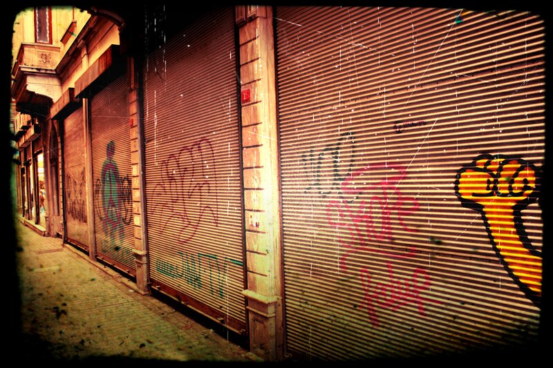 graffiti on closed shutters