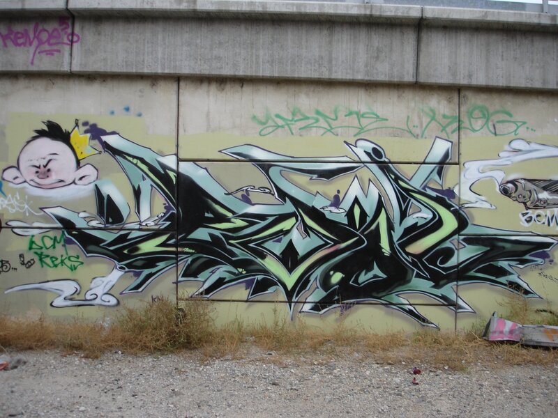 Graffiti on Concrete Wall — Green, Urban, Illustration