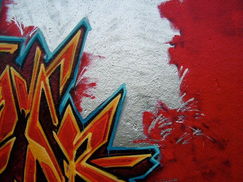 Graffiti on Concrete Wall — Red, Urban, Photograph