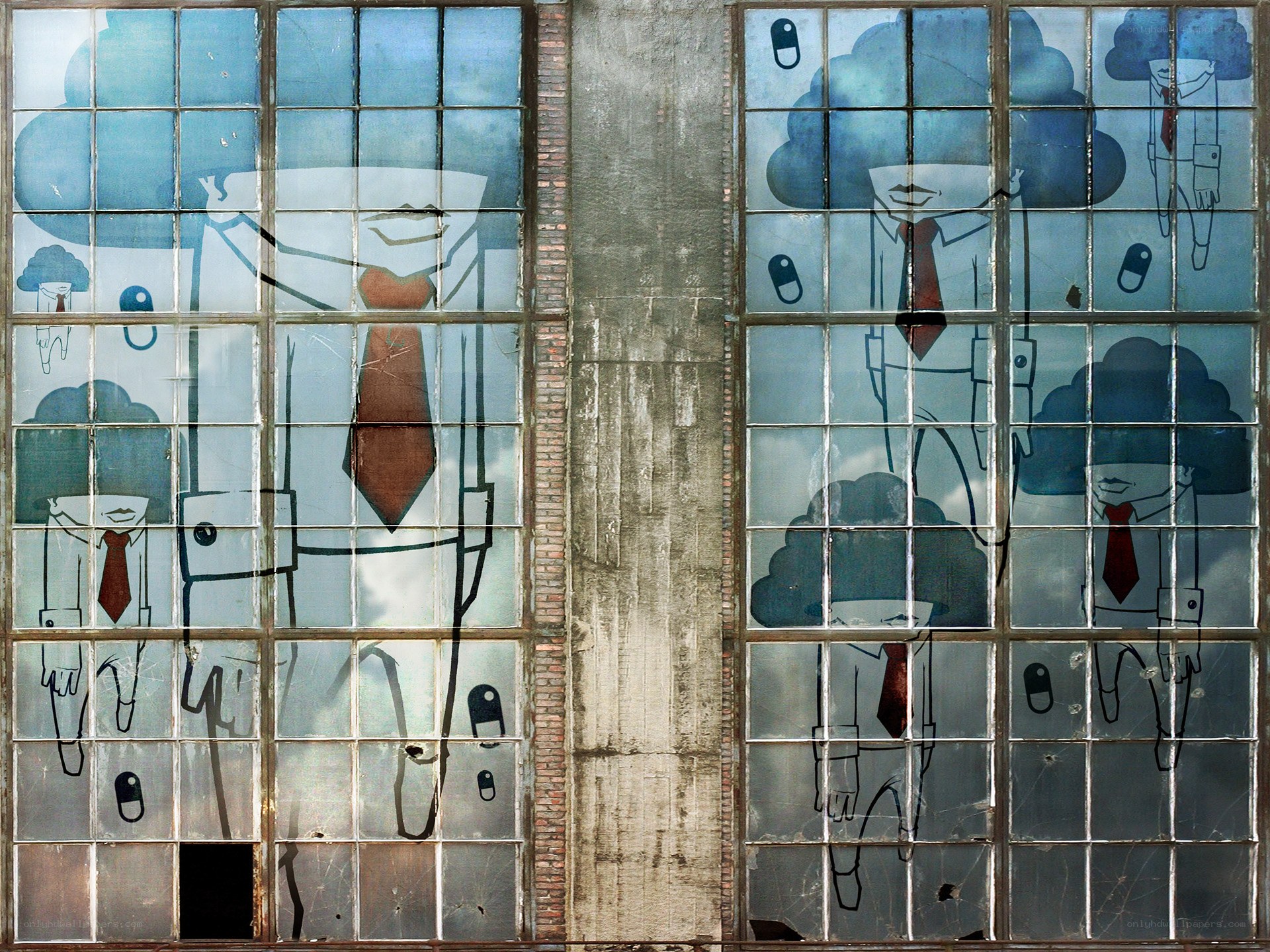 graffiti on industrial windows