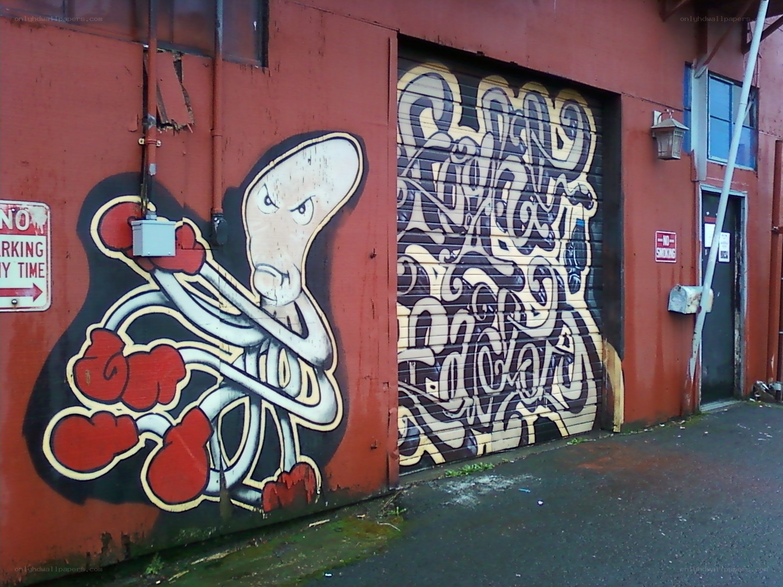 graffiti on red building
