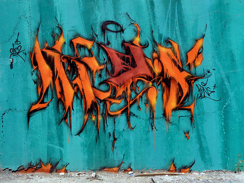 Graffiti on Wall — Teal