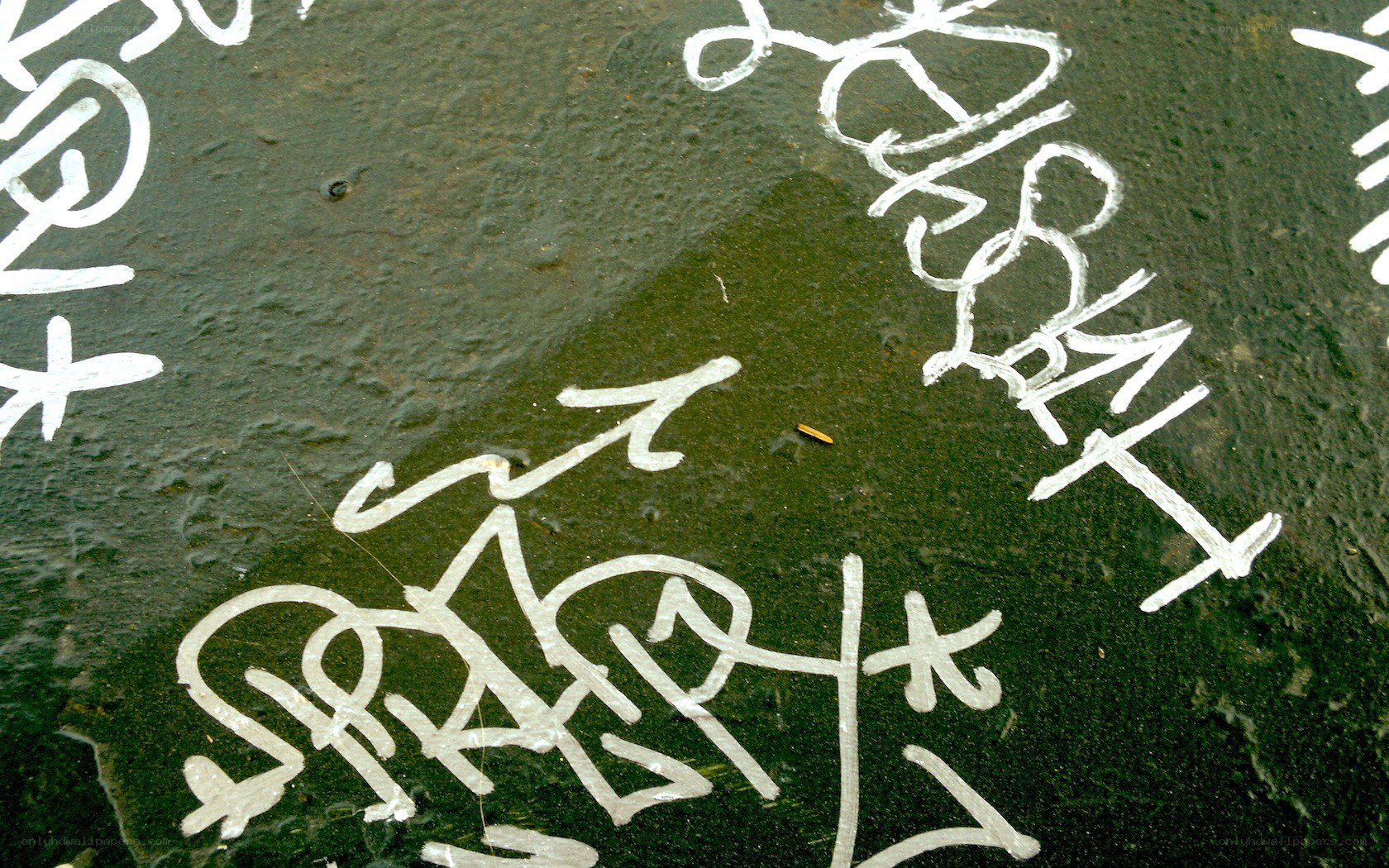 graffiti on wet pavement