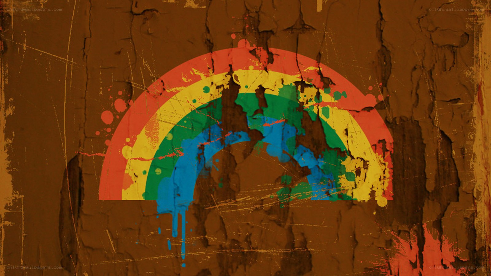 graffiti rainbow on cracked wall