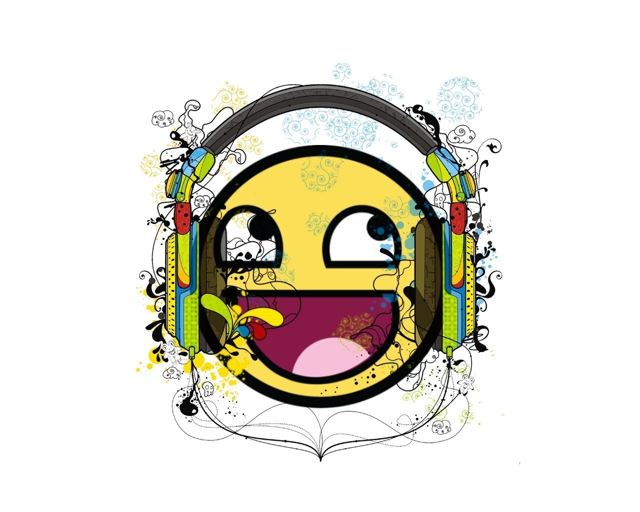 graffiti smiley with headphones