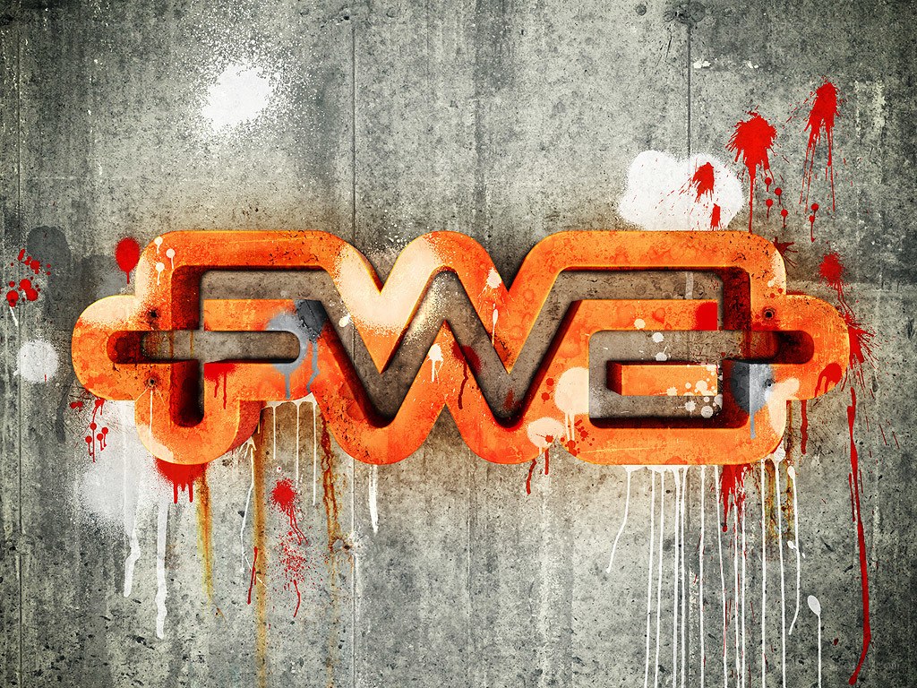 graffiti-style logo on concrete wall