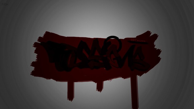 Graffiti-style logo with blood effect