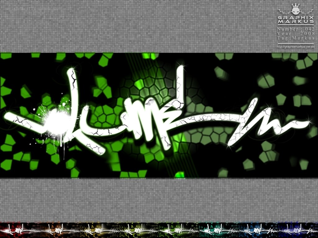 Graffiti-style text on green background