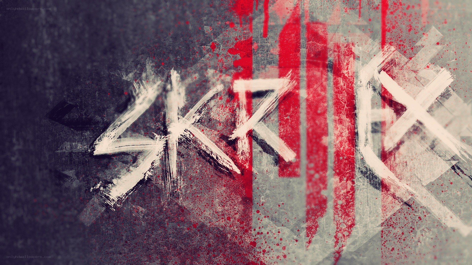 graffiti-style text with red splatters