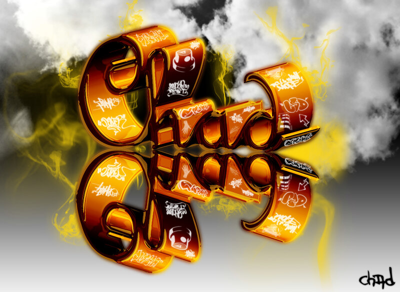 Graffiti-style text with smoke effect
