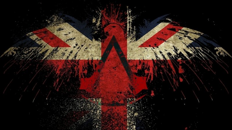 graffiti-style union jack with assassin's creed symbol