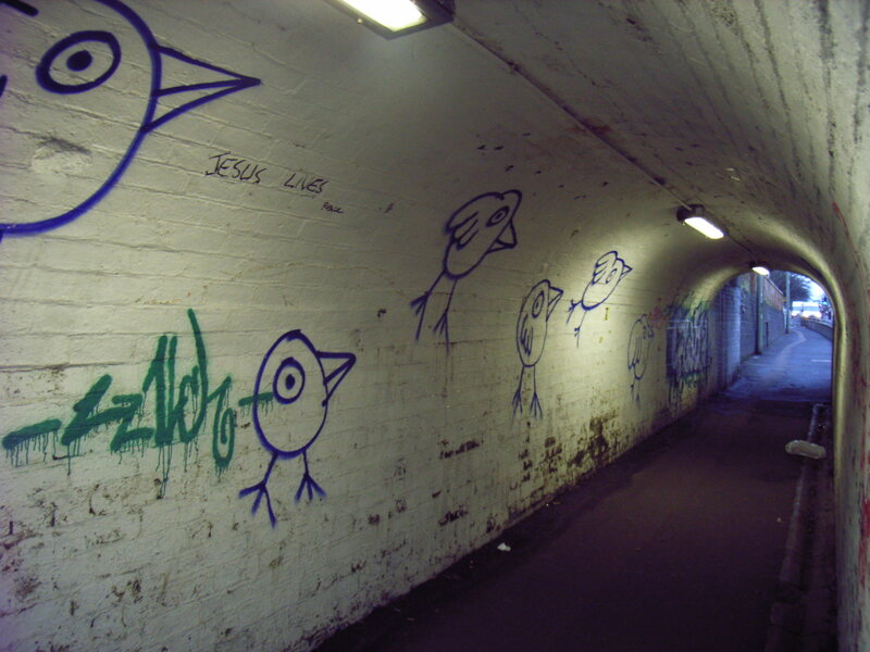 graffiti tunnel with birds