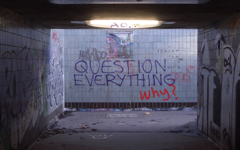 Graffiti tunnel with question