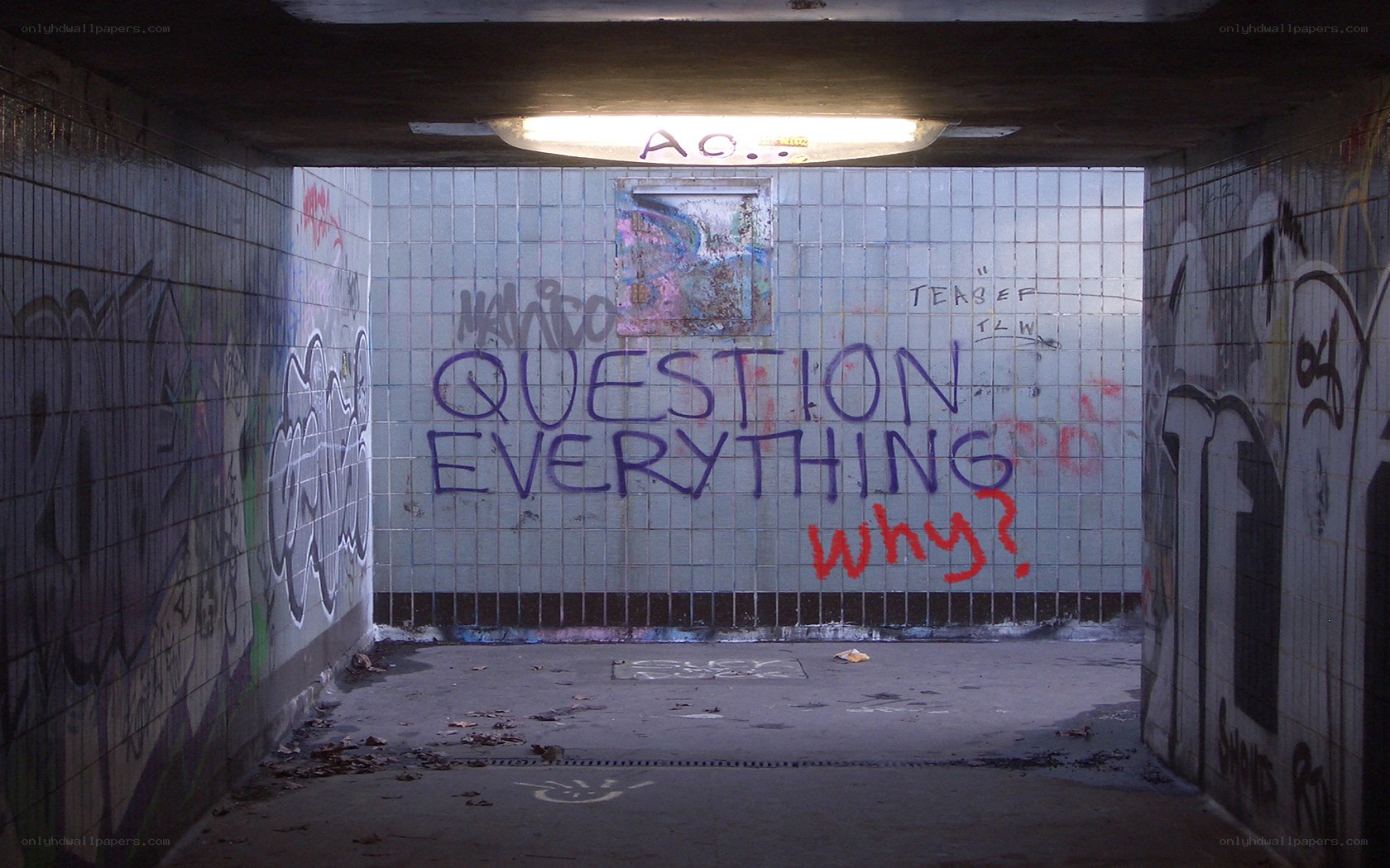 Graffiti tunnel with question