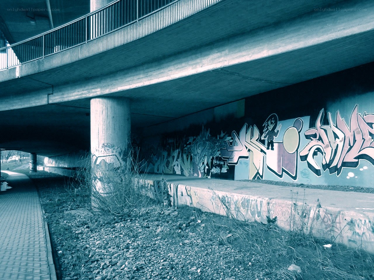 Graffiti under a concrete bridge