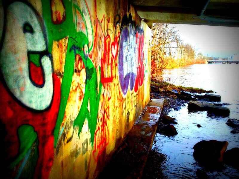 graffiti wall under bridge