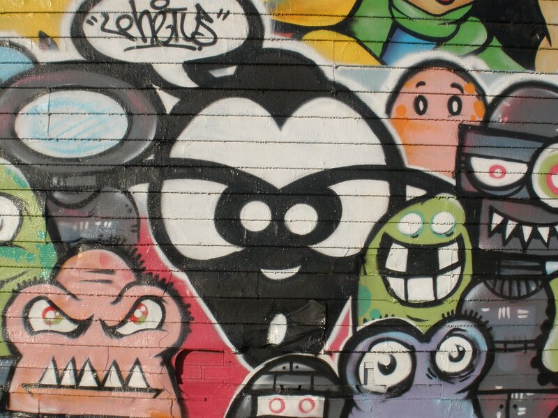 graffiti wall with cartoon characters