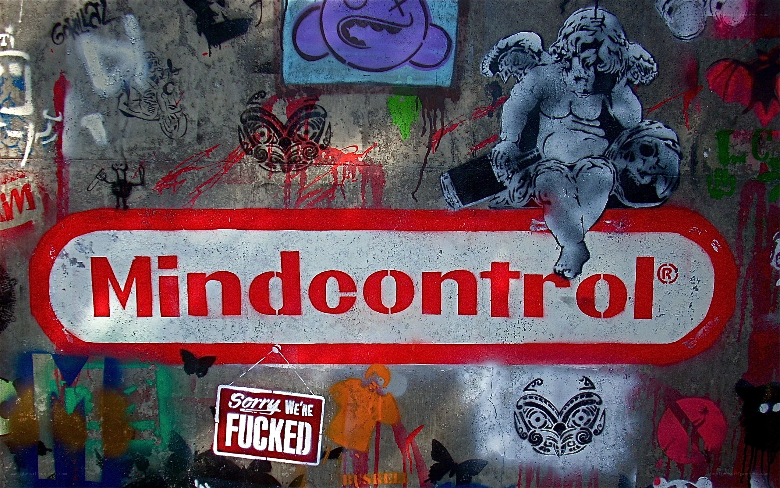 graffiti wall with mindcontrol sign