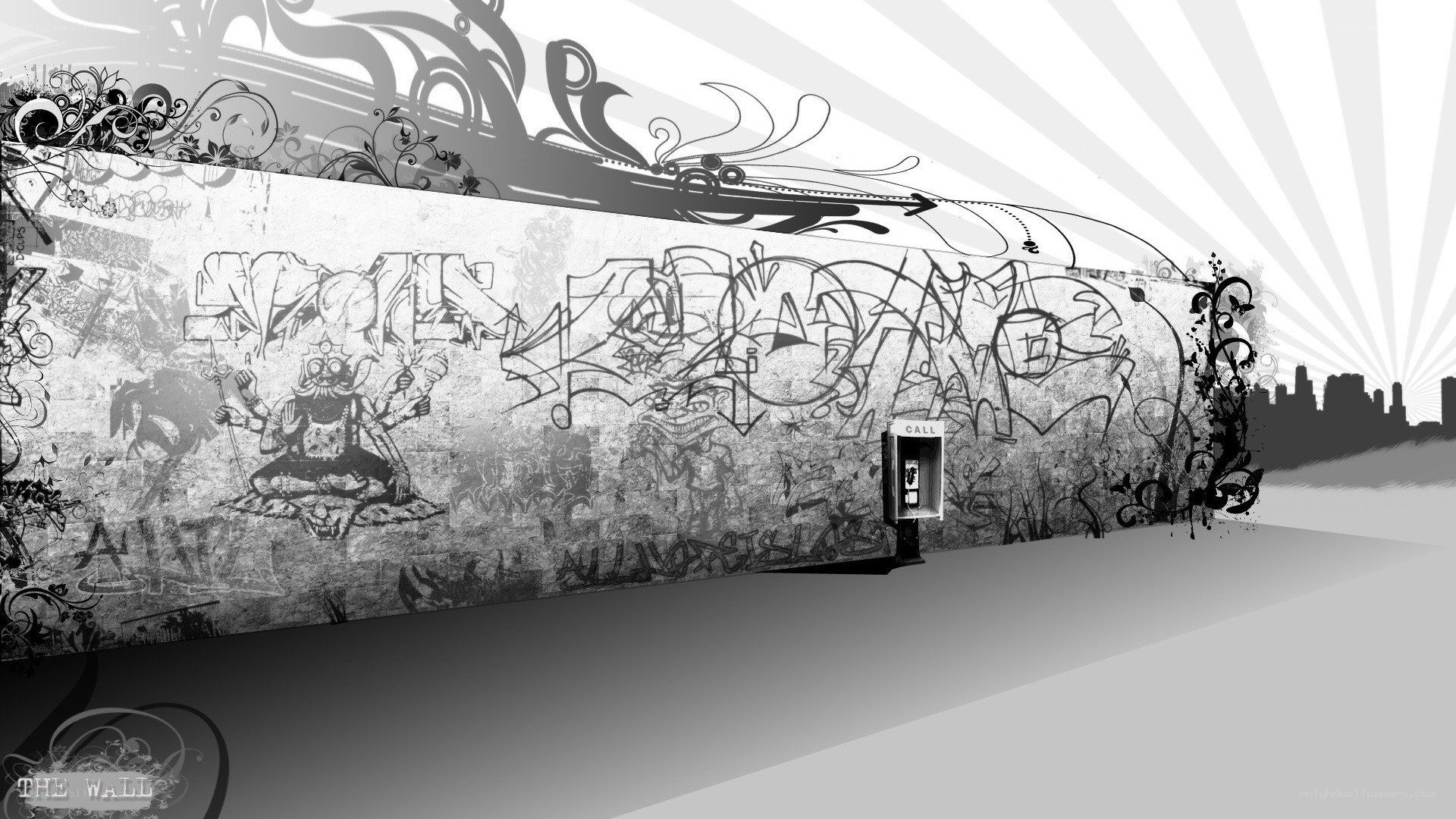 graffiti wall with payphone